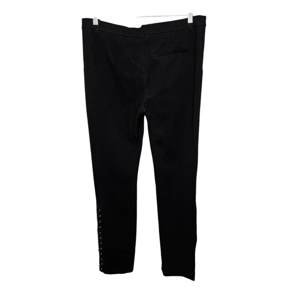 EMILIO PUCCI Black Ponte Knit Pants Women 14 Lambskin Laceup Side Panels Stretch